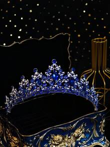 1件套女王皇冠头饰公主皇冠，适合女性和女孩佩戴，水晶头饰，适合新娘、公主在婚礼和派对上佩戴 - 藍色 - 查看 12