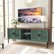 63'' TV Stands For Living Room, TV Console With 2-Layer Shelves, Modern Entertainment Center Television Stands With Storage, Wood Media Cabinet For Bedroom - 綠色 - 查看 2