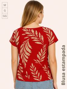 Loose Crepe Knit Blouse With A Round Neckline - 紅白色 - 查看 2