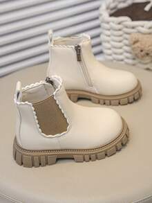 1 Pair Children's Fashion New Style Girls' Boots, PU Material, Side Zipper & Elastic Ankle, Floral Decor, Non-Slip Soft Durable Sole, Chelsea Style Suitable For School, Outdoor, Home, Spring, Summer, Autumn Wear