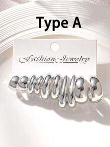 1/5/10 Pairs Women's Thick Silver Chain Twisted Open Hoop Earrings Set, Unique Geometric Shape Stud Earrings, Bohemian Vintage C-Shape Silver Earrings, Jewelry Party Fashion Accessories