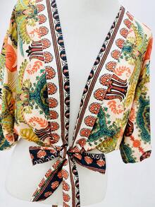 KISTYLE Crepe Blouse With Batwing Sleeves And Tie - 橘色 - 查看 2