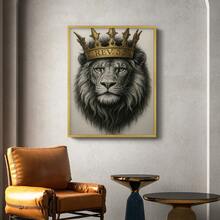 1pc Restickable Framed Lion Of Judah Art Print, Wood Frame, Biblical Inspired Regal Animal Wall Decor With Gold Crown & Scripture Accent, Spiritual Artwork For Living Room, Office, Or Prayer Room, Made In USA, Ready To Hang Art Prints - 金色 - 查看 4