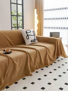 1pc Solid Color Sofa Cover Towel, Sofa Throw, Chenille Sofa Protective Cover, Suitable For All Seasons, Suitable For Bedroom And Living Room, Home Decor - Brown - View 8