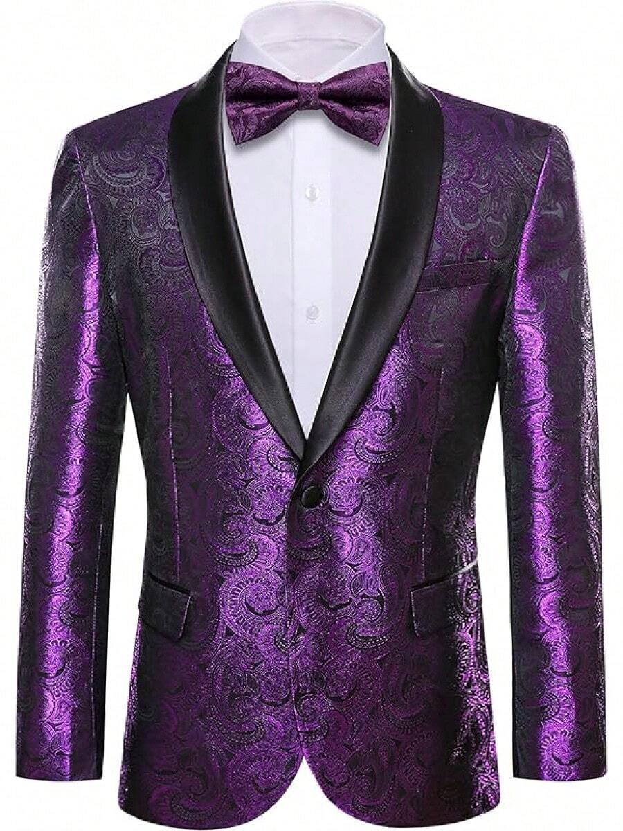 Barry.Wang Blazer For Men Paisley Sport Coat Lightweight Suit Jacket Regular Tuxedo Flower Mardi Gras Carnival Gift