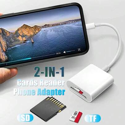 SD + TF Card Camera Reader, Compatible With IPhone/IPad, Storage Card Reader And Viewer, SD/TF Card Adapter Compatible With Iphone 17/16/15/14/13/12/11/XS/XR/X/8/7, IPad, Compatible With MacBook, Plug And Play Without App Required