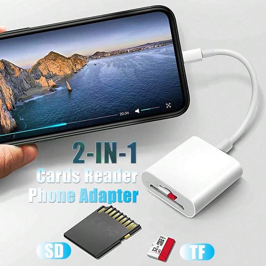 SD + TF Card Camera Reader, Compatible With IPhone/IPad, Storage Card Reader And Viewer, SD/TF Card Adapter Compatible With Iphone 17/16/15/14/13/12/11/XS/XR/X/8/7, IPad, Compatible With MacBook, Plug And Play Without App Required