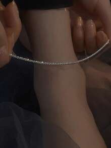 1 chiếc Lắc chân bạc sáng bóng một lớp, thời trang tối giản, đa năng, gợi cảm cho tiệc tùng, bãi biển, ngày lễ, trang phục thường ngày, quà tặng - Bạc - Xem 8