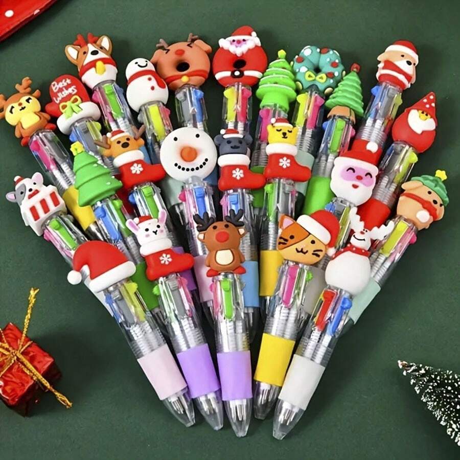 8pcs Random Christmas Ballpoint Pens - Reindeer/Snowman Designs, 4-In-1 Colors, Comfortable Writing, Suitable For Office/Party/Back-To-School Prizes, Essential Christmas Gifts, Stocking Stuffers, Holiday Favors, Party Supplies, Fun Stationery, Reliable Ink, Durable Plastic, Writing Essentials, Multi-Pack Pens, Office Workers, Party Planners