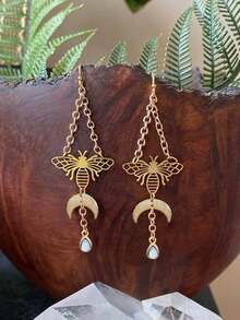 2 件波西米亚时尚铜天然石多色空心蛾、星星、月亮吊坠耳环，适合女性、日常和派对佩戴的礼物 - 彩色 - 查看 14