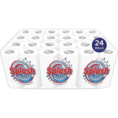 Splash 2-Ply Kitchen Towel 4-Pack Paper Rolls | White Paper Embossed | Strong & Functional (24)