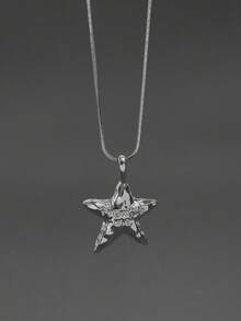 1 件时尚百搭新款心形和星星吊坠毛衣链项链，适合男女，日常佩戴、聚会、节日、礼物 - 銀色 - 查看 6