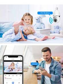 1pc Smart WiFi Security Camera Bulb E27 Screw-In Hardwired, Modern White Round Design With Night Vision Motion Detection 360° Pan Tilt Surveillance Camera For Home Indoor Outdoor Use