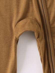 Junblebaby - Boys' Bamboo Fiber Solid Color Zippered One-Piece Pant - Double-Zip Design, With Foldable Foot Covers - A Casual And Comfortable Home-Style One-Piece Dress, Suitable For 0-3-Year-Old Babies For Casual Wear. - 棕色 - 查看 7