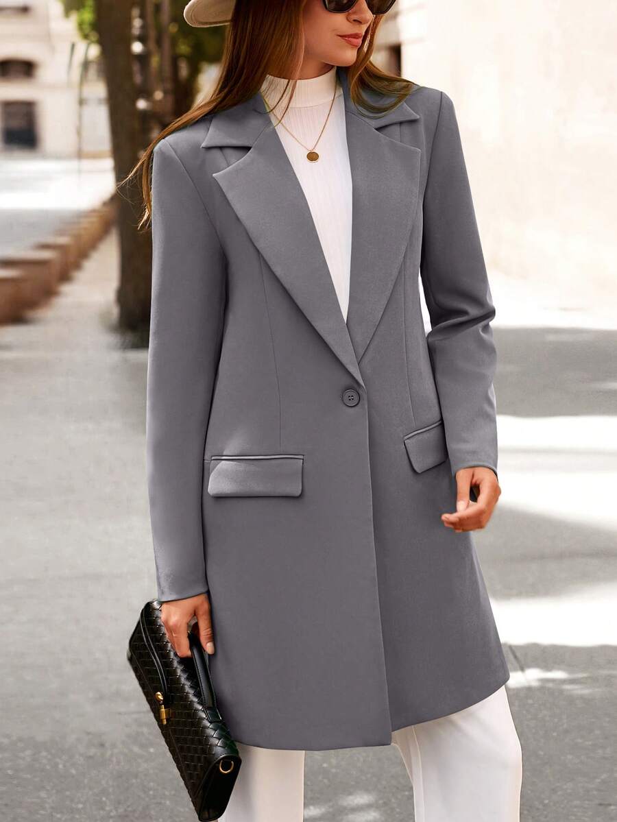 Women's Spring Fall Long Blazer Jackets Long Sleeve Lapel Pockets Loose Fit Work Casual Blazers Outerwear Western Outfits For Women - 灰色 - 查看 1