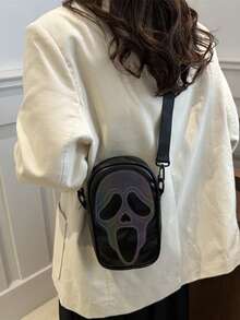 Halloween Ghost Face Print Ladies' Mobile Phone Wallet Laser Ladies' Shoulder Bag Crossbody Bag Ladies' Bag Skull Face Shopping Bag Suitable For Shopping And Taking Photos, Halloween Day Gift Mini Square Bag