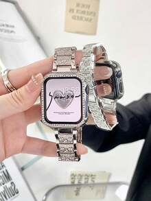 1条镶钻金属表带和1个水晶PC保护壳，兼容38/40/41/42/44/45/46/49mm Ultra2/Ultra/SE2/SE/11/10/9/8/7/6/5/4/3/2/1 - 銀色 - 查看 13