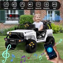 Kids Electric Ride On Car For 3-8, 2 Motors Off Road Truck With 2.4G Remote Control, LED Lights, Music, Horn & Wireless Connection, Battery Powered Ride On Toy For Boys Girls - White - View 4