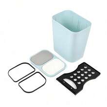 Trintion 12L Trash Bin Double Recycling Bin Rectangular Plastic Button Double Compartment Trash Recycling Suitable For Kitchen Office Home Living Room - Blue - View 3