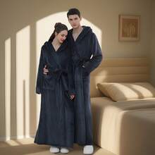 Albornoces de pareja de franela de lujo, pijamas de felpa de manga larga y gruesos, ropa de estar por casa suave y esponjosa, regalo de Navidad y Año Nuevo