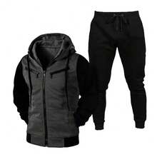 Sweatshirt And Pants Set With Pocket Unisex Tracksuit Kit - Màu xám đen - Xem 1