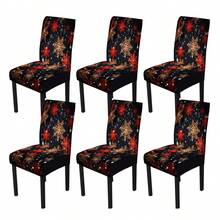 1/4/5/6/7/36pcs Christmas Large Snowflake Pattern Print Chair Cover/Slipcover Set, Suitable For Indoor Home, Restaurant, Hotel, Ideal Choice For Modern Daily Decor. Tablecloth Fits Square Dining Table, Elastic Chair Cover Is Washable.