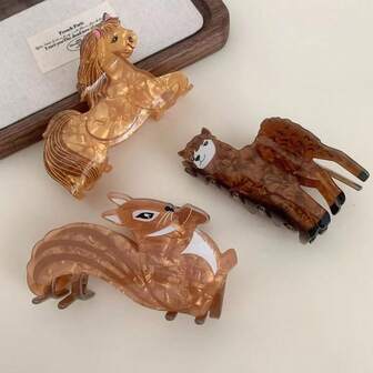 1 pieza Pinza de pelo de acrílico con diseño de animal y planta lindos, accesorios de pelo con forma de caballo, ardilla, alpaca, hoja de arce de Acción de Gracias, diseño de tocón de árbol de animal del bosque, pinzas de pelo para mujer y niña, pinzas de pelo de otoño, elegantes para vacaciones y atuendos de invierno