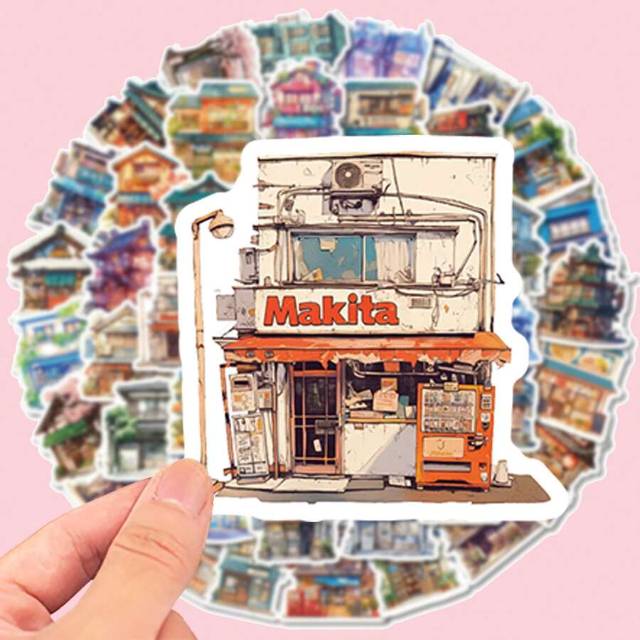 50 matowych naklejek z japońską architekturą, odpowiednich do asymetrycznych etui na telefony, laptopów, butelek na wodę, albumów, pamiętników