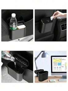 1 Papelera de plástico con tapa tipo prensa para automóviles, 1 Papelera colgante de puerta lateral para automóviles, tipo universal, con bolsas de basura