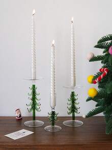 1pc Christmas Tree Glass Candle Holder, Creative Green Candle Stand For Christmas, High-Quality And Exquisite, Can Accommodate Candle Wax Residue, Suitable For Christmas Home Decor, Living Room, Entryway, Fireplace, Dining Table Decoration, Gift