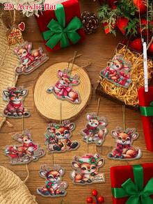 10Pcs Christmas Elk Acrylic Pendant, Merry Christmas Hanging Ornament Christmas Tree Decoration Pendant, Xmas Decor, Christmas Decorations For Home, Christmas Party Favors, Xmas Party Supplies, Wall Decor, Door Decor, Room Decor, Window Decor, Winter Decorations, Ideal Christmas Gifts, New Year Party Decor