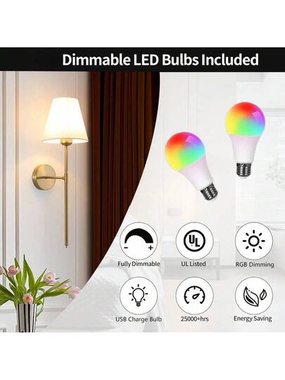 Upgraded Version Pieces Adhesive No Drill Fabric Wand Lamp, 48cm Length, RGB Bulb, Remote Controlled Dimmable Timing Function, Lampshade Hardware Rod, Optional In Gold/Black/Chrome, Living Room, Bedroom, Bedside, Study, Dining Home ation view 7
