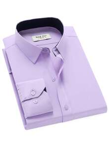 Rand paul Men's Slim Fit Long Sleeve Dress Shirt, Easy To Iron And Wash, Does Not Fade And With Dark Tone Cuffs And Collar - Màu tím hoa cà - Xem 2