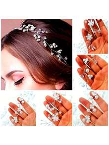 Arranjo Tiara de Cabelo Para Noiva e Debutante – Com Strass/ Pérolas e Detalhes Florais/ Elegante Para Casamento/ Festa e Formatura - Prata - Visão 1