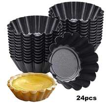 12 件，蛋挞模具，不粘碳钢蛋挞模具，迷你馅饼模具，松饼，纸杯蛋糕布丁烘焙杯制作器 - 适用于馅饼、中式蛋挞、蛋糕 - 黑色 - 查看 7