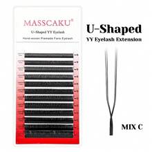 12 líneas en forma de U Extensiones de pestañas YY C D Curl 0.07mm Grosor 8-15mm Mezcla de longitudes Estilo Y Pestañas ligeras y premium de estilo plumoso de visón falso Abanicos de volumen premontados Aplicación fácil Flores automáticas Pestañas profesionales para uso en salón, Grupos de pestañas, Pestañas individuales, Pestañas, Pestañas postizas