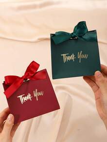 5/10pcs Kraft Paper Mini Gift Bags/Boxes, Foil Thank You Pattern Design With Gold Ribbon Bow, Suitable For Wedding, Valentine's Day, Birthday Party, Holiday Small Gifts Packaging, Halloween Candy, Snacks, Christmas Gifts, Christmas Tree Decor - Thank You Box - View 3