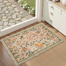 1Pcs Room Decor Modern Washable Scalloped Floral Snake Area Rug For Living Room Indoor Bedroom Foldable Floor Mats, Soft Low Pile Non Shedding Carpets For Offices Non-Slip Runner For Hallway Dorm - Brown - View 3