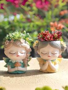 New Fairy Cute Magic Elf Girl Succulent Small Flower Pot Balcony Gardening Creative Landscape Pottery Storage Vase Decoration Vase - Multicolor - View 7