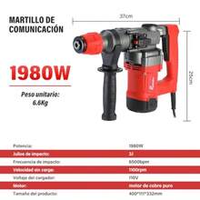 POINTEKX Taladro Rotomartillo Alambrico1980W Martillo Perforador SDSPlus Autoblocante Mandril 2 en 1 Rotomartillo Cincelador Multifuncional Con Broca Percutora y Escobilla de Carbón - como en la foto - Ver 3