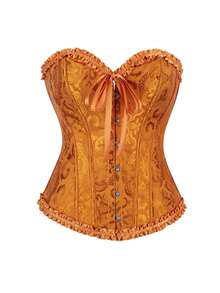 女士复古提花胸衣上衣，塑形紧身胸衣式性感抹胸露脐上衣，适合派对、万圣节、节日和其他场合