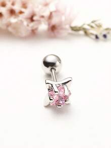 1pc Pink Series Bow & Flower Zirconia Encrusted Super Shiny 316 Titanium Steel Ear Cartilage Piercing Jewelry, Suitable For Gifts/Holidays - Multicolor - View 6