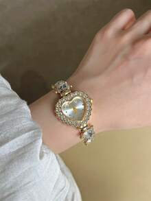 1 件简约钻石图案混合水钻表盘钢带石英表，适合生日、万圣节、年终促销、光棍节礼物 - 彩色 - 查看 8