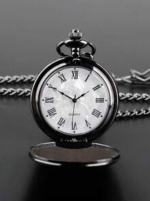 蒸汽朋克风格素面石英怀表项链，黑色，男女皆宜，生日、婚礼、周年纪念礼物