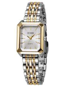 1 件简约青少年罗马数字刻度表盘奢华钢带石英表，适合休闲穿着、生日、节日礼物 - 金色 - 查看 6