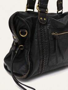 Women's Unisex Design Retro Slouchy Cool Street Style Washed PU Vegan Leather Zipper Closure Multi Functional Pockets Braid Decor Brush Off Color Large Capacity Tote Handbag Fits 13' Laptop Adjustable Long Strap Crossbody Shoulder Bag Daily Commute College Overnight Travel Outings, Bohemia Style Bag For Women, New Fashionable Big Bags For Women, New Arrival Tote Bags For Woman - 黑色 - 查看 2