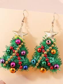 2 Stück Weihnachtsbaum Ohrringe, farbenfrohe Perlen Dekor Ohrringe geeignet für Partys und Feiertage (zufällige Farbe)