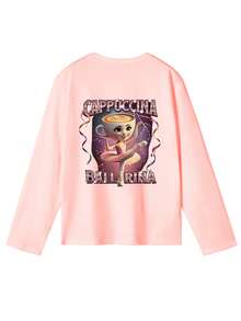 Tween Girls' "Cappuccino Ballerina" Graphic Print Long Sleeve T-Shirt, Autumn/Winter Top