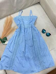 ANJO&M FASHlON Vestidos curto com renda forrado atrás com elástico tamanho M g gg  Simples - Azul - Visão 1