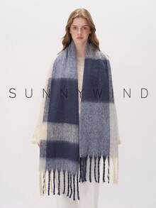 1pc Strip Pattern Women Scarf,Elegant Plaid Scarf, Autumn/Winter Wear Scarf Shawl For Dress - Blue - View 2
